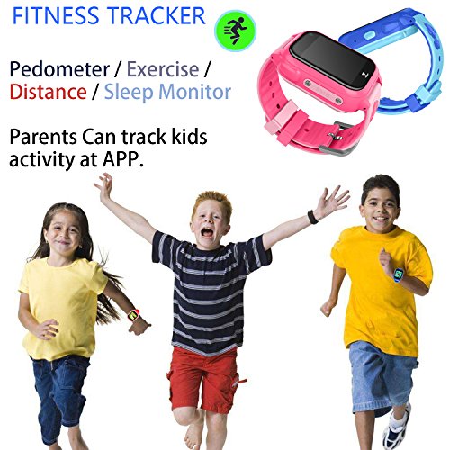 PTHTECHUS Kids Waterproof GPS Smart Watch for Boys Girls,Students Touch Screen Smartwatch with GPS Tracker Voice Chat One Key SOS for Help Clock Camera,Suitable for Childrens Aged 4-12, Pink