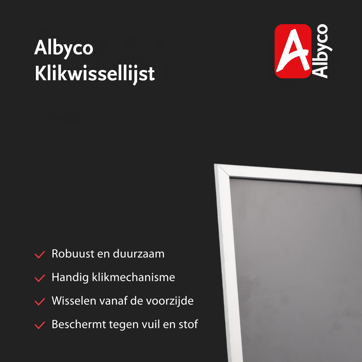 10 cadres Albyco Click, cadre à clic, Snapframe, cadre photo, format A4, 21 x 29,7 cm, largeur du cadre 25 mm, aluminium, métal, film antireflet