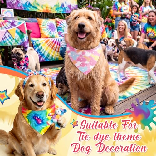 Image of Abbylike 50 Pcs Tie Dye Dog Bandanas Bulk, Rainbow Hippie Style