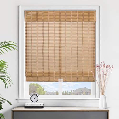 No Drill Custom Cordless Bamboo Blinds, Bamboo Roman Blinds Shades for Indoor Windows, Light Filtering, Easy to Install for Home & Patio