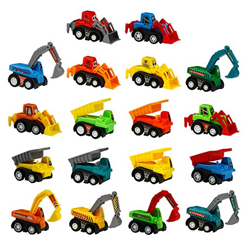Fajiabao 18 Pieces Construction Toy Machines Car Set Mini Pull Back Vehicles Cake