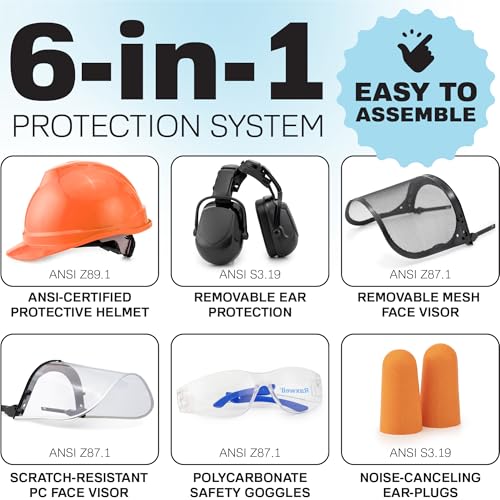 Raxwell Chainsaw Safety Helmet – ANSI Certified 6-in-1 Forestry Hard Hat with Ear Muffs, 2 Visors, Goggles & Earplugs – 30dB Noise Reduction – Adjustable PPE for Arborists, Logging & Tree Work - Image 5