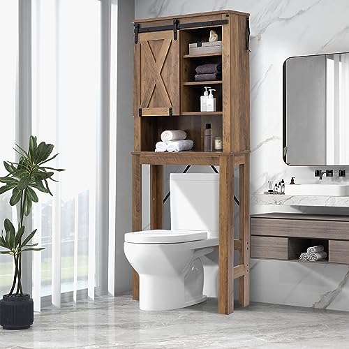 GOPLUS - Mueble para inodoro, estante de baño, almacenamiento en la parte superior del inodoro, lavadora, armario y 4 estantes abiertos, 67 x 25 x 172 cm, color marrón