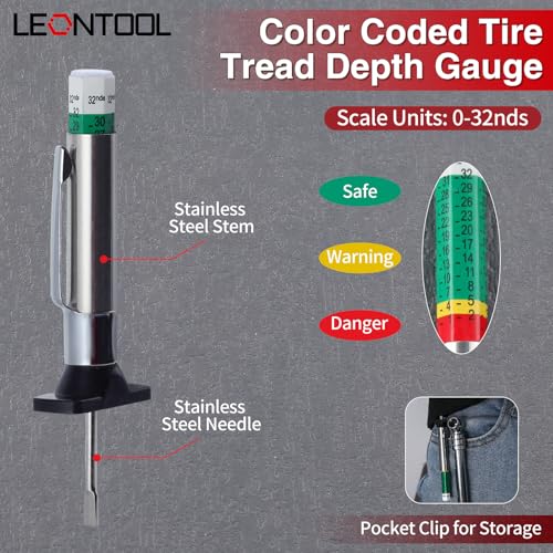 Image of Color Coded Tire Tread Depth Gauge 32nds with Pencil Tire Pressure Gauge 5-50 PSI, Air Pressure Gauge for Tires, Professional Tire Thread Meter Tool for Motorcycle,School Bus,SUV