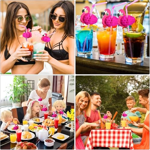 30 pitillos tropicales flamenco y piña flexibles miniatura 5