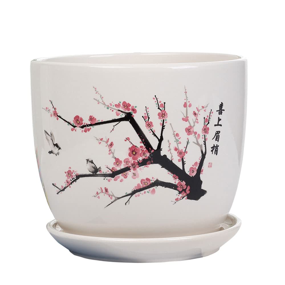 MNUvxzaewf Ceramic Plant Pots & Indoor And Outdoor Chinese Style Plum Blossom Pattern Flower Succulent & Bonsai(D 17CM)