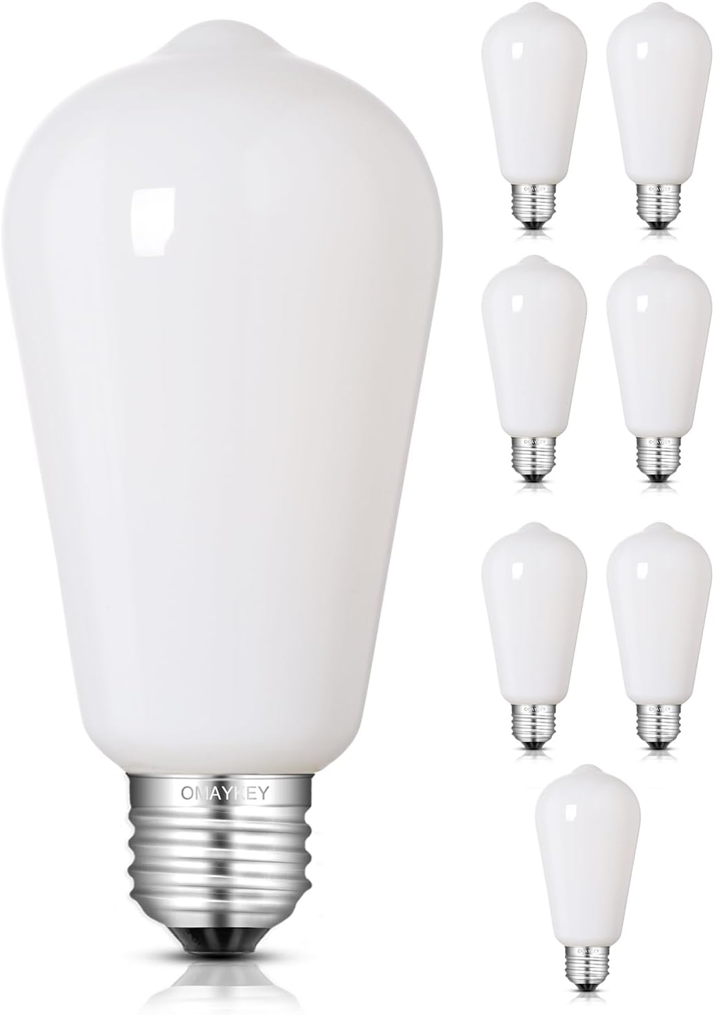 OMAYKEY 8W Dimmable Opal LED Edison Bulbs, 4000K Neutral White, 80W Equivalent 800 Lumens, E26 Medium Base, Vintage Edison Style ST58 / ST19 Milky White Glass LED Filament Light Bulb, 8 Pack