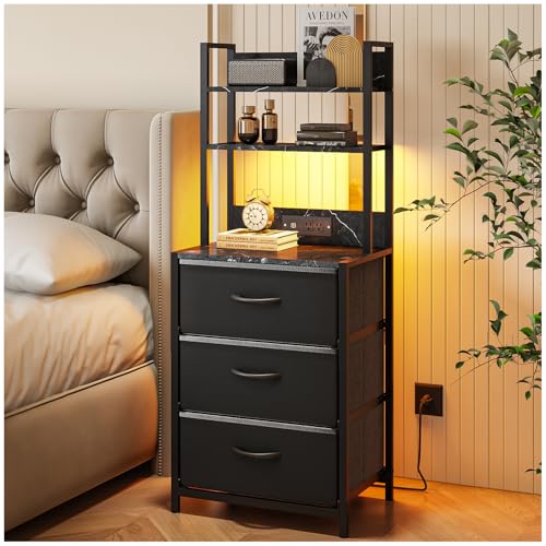 Listado de Buro de Noche de esta semana. 45 Simple Wisdom Buros para recamara -Mesita De Noche de 6 Niveles,3 cajones Mesa Auxiliar con Estación De Carga de 2 enchufes y Puertos USB y Tira de luz LED,cajón de Tela de...
