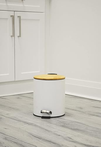 Miniatura 3 de AQ Cubo de basura redondo de metal de 5 litros1.3 galones con forro extraíble y tapa de cierre suave, cubo de basura pequeño con pedal de basura