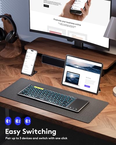 Image of Samsers Foldable Bluetooth Keyboard with Touchpad, Full-Size Wireless Folding Keyboard with Backlight, Portable Travel Keyboards for iOS Android Windows Mac OS, Support 3 Device(BT5.1 x 3), Gray