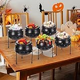 Jenaai 6 Pcs Halloween Witch Cauldron Candy Serving Bowl Set Plastic Black Witch Cauldron on Stand Candy Holder for Home Indoor Outdoor Kitchen Halloween Party Decorations