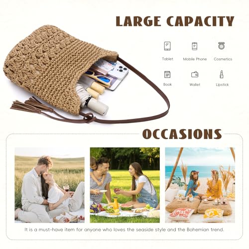 KUANG! Bolsa de mano de paja tejida para mujer miniatura 6