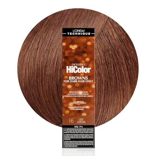 L'OREAL TECHNIQUE HiColor Browns & Blondes Permanent Hair Color - Lifts Dark Hair in One Step Leaving No Brassiness, Rich and Smooth Creme Formula, Intense & Long-Lasting, H6 Light Auburn