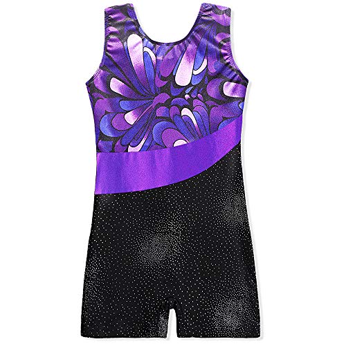 Purple Leotards for Girls Gymnastics with Shorts 9t 10t Sparkle Butterfly Flowers Pattern