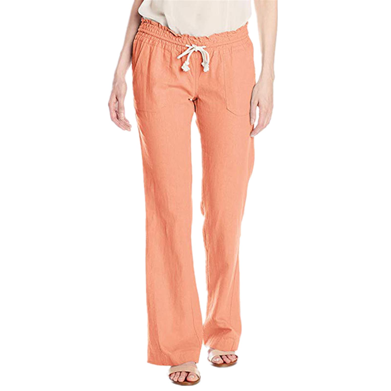 Fashion Womens Casual Workplace Temperament Trousers Loose All-Match Straight Pants Commuter Trousers Orange L