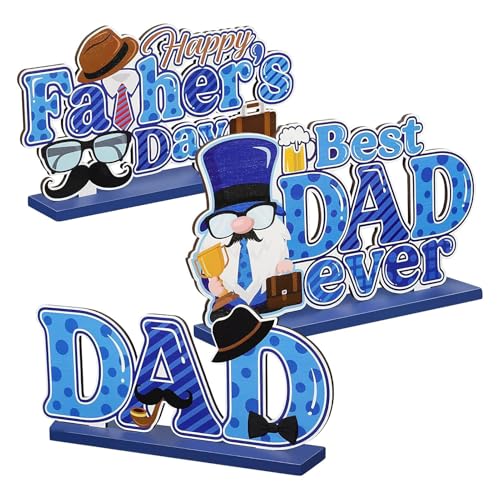 Panel de madera para el día del padre – 3 piezas decorativas de madera – Decoración del día del padre – Decoración de mesa de cumpleaños para papá, idea de regalo para familias, amigos o oficina