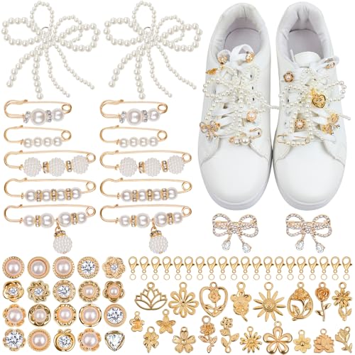 114PCS Clip-On Sneaker Decoration Charm Set, Pearl & Rhinestone Sneaker Fashion Accessories, DIY Shoe Decorations with Bows, Pins, Pendants, Shoe Jewelry for Laces, Hats, Bags, Socks, Clothes