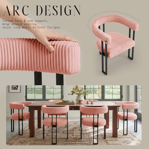 Image of Modern Corduroy Dining Chairs Set of 4 with Metal Legs,Comfy Accent Dining Room Chairs Upholstered Kitchen Side Chairs with Curved Backrest for Dining Room Kitchen Living Room (Pink,4)