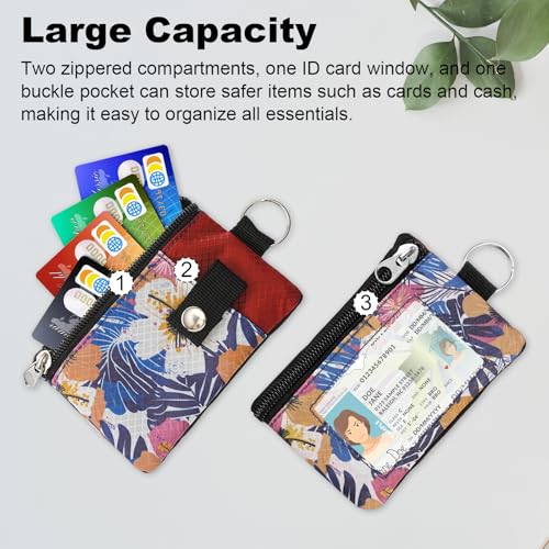 Image of Minimalist RFID Wallet with Lanyard, Multi-functional ID Case with 2 Zipper Pockets and Key Chain for Men and Women, Tactical Badge Pouch Cards Holder, Coin Purse for Travel Sports - Two-Tone