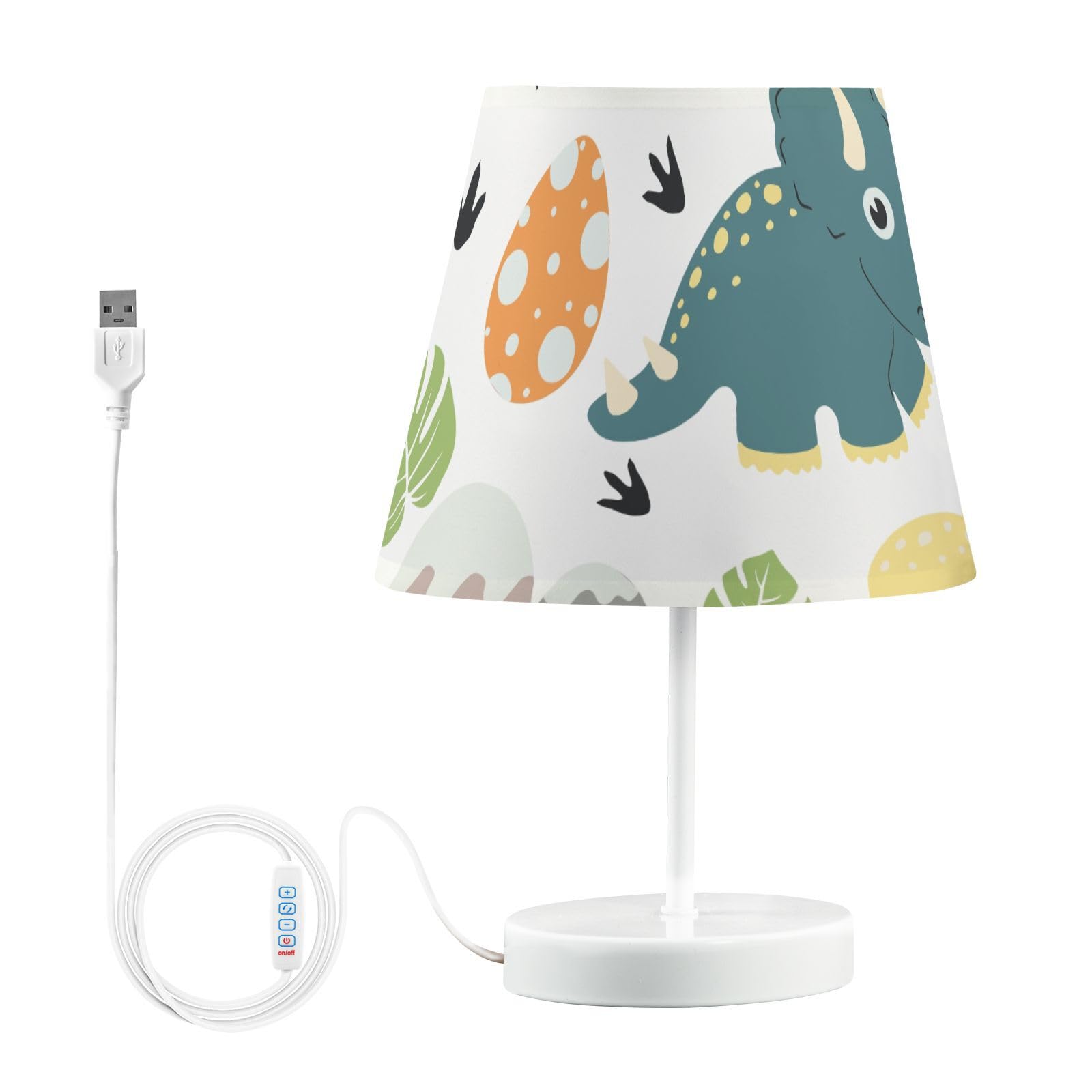 Mnsruu Lámpara de noche infantil dinosaurio dinosaurio lámpara de mesa bombillas LED lámpara de escritorio pantalla de tela para dormitorio sala de estar, mediano