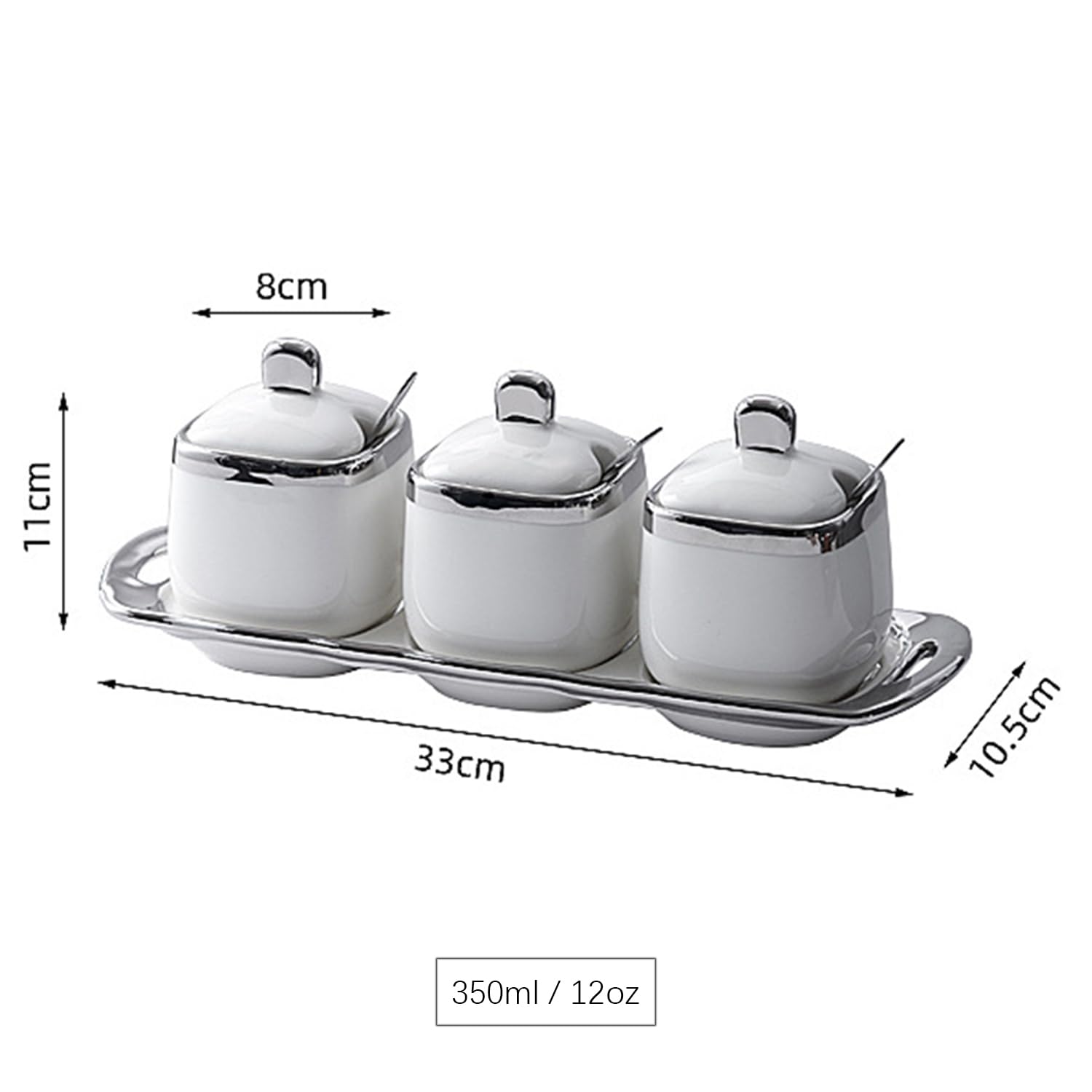 Azucarero con tapa y cuchara, juego de 3 tarros de almacenamiento de 350 ml, contenedor de azúcar, tarro de azúcar, azucarero (negro)