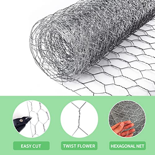 Image of Chicken Wire 13.7 in x 236 in Poultry Wire Netting Hexagonal Galvanized Mesh Garden Fence Barrier for Craft Projects, Pet Rabbit Chicken Fencing