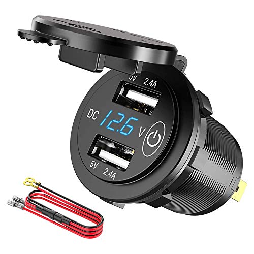 Penkeef 12V USBコンセント、防水12V / 24V 24W 4.8AデュアルUSB充電器ソケット電源コンセントアダプター、LED電圧計スイッチ付き