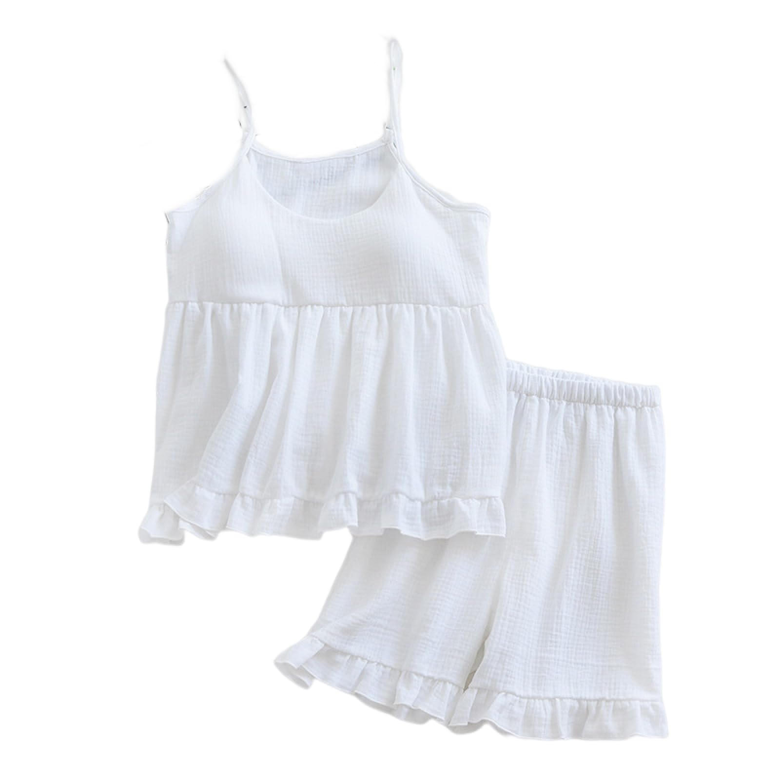 OLEETS Pyjama Set Für Damen - Ärmellose Nachtwäsche Sommer Frauen Zwei-Stück Set Mit Brust Pad Shorts Baumwolle Sexy Dünne Homewear Casual Lose Bequeme