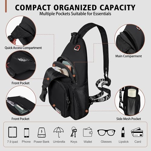 Image of Geestock Convertible Sling Bag for Women Men, Lightweight Crossbody Backpack Daypack Chest Bag Fit 7.9 inch Tablet for Travel, Sport, Hiking & Commute, Black, 7.09inx3.15inx12.60in