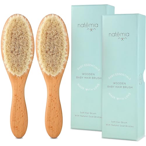 Image of Natemia Soft Bristle Baby Hair Brush Set - 2 Pack Wooden Brushes for Newborns, Toddlers, and Baby Registry Gift