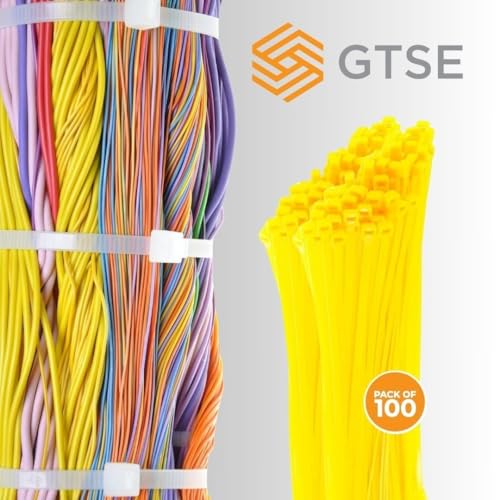 Image of GTSE 4 inch Yellow Zip Ties, 100 Pack, 18lb Strength, UV Resistant Nylon Small Cable Ties, Self-Locking 4 Inch Tie Wraps
