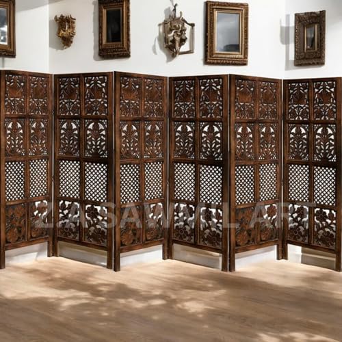 Image of Wooden Partition for Living Room, Privacy Divider, Wooden Room Separator, Divider for Office, Partition for Puja Room, (Mix Frame Design - Brown) (5 Feet - 6 Panels)