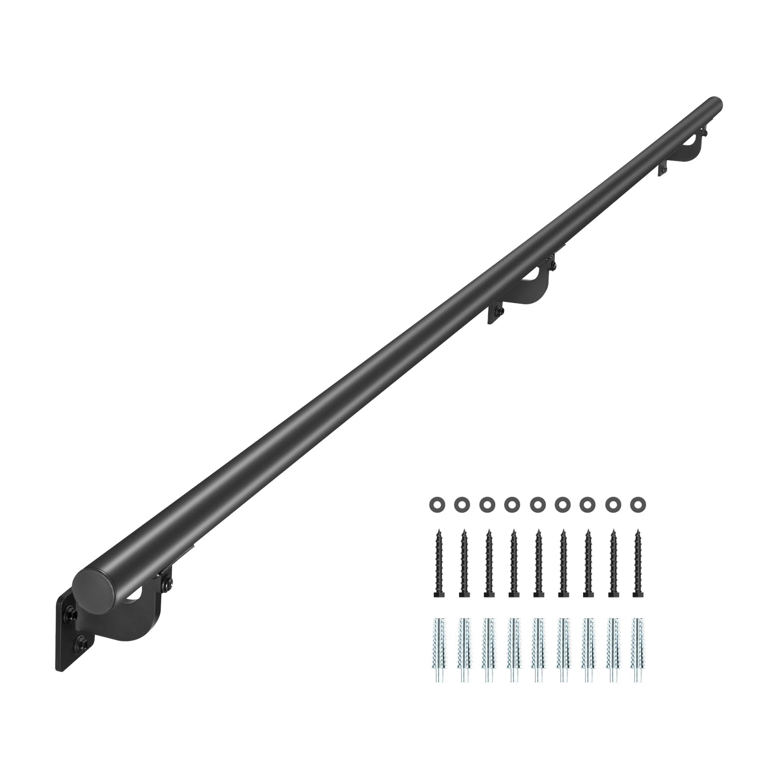 VEVOR Wall Mounted Stair Handrail, 1525mm Pipe Staircase Handrail, Black Galvanized Aluminum, 32mm Pipe Diameter, Indoor&Outdoor Staircase Railing, Industrial Hand Rail for Steps, Security Baluster