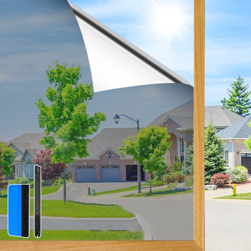 Aurathon Vinilos para Cristales Vinilo Espejo para Ventanas 44.5x200cm,Vinilo Adhesivo Cristal con Kit de Instalación Anti UV Anti Calor Unidireccional para Hogar Oficina