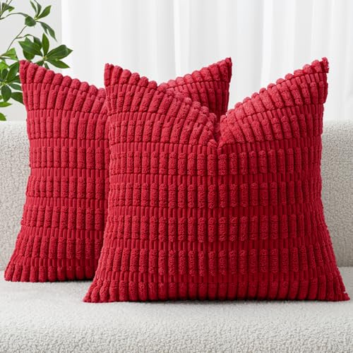 MIULEE Pack of 2 Christmas Red Corduroy Decorative Pillow Covers 18x18...