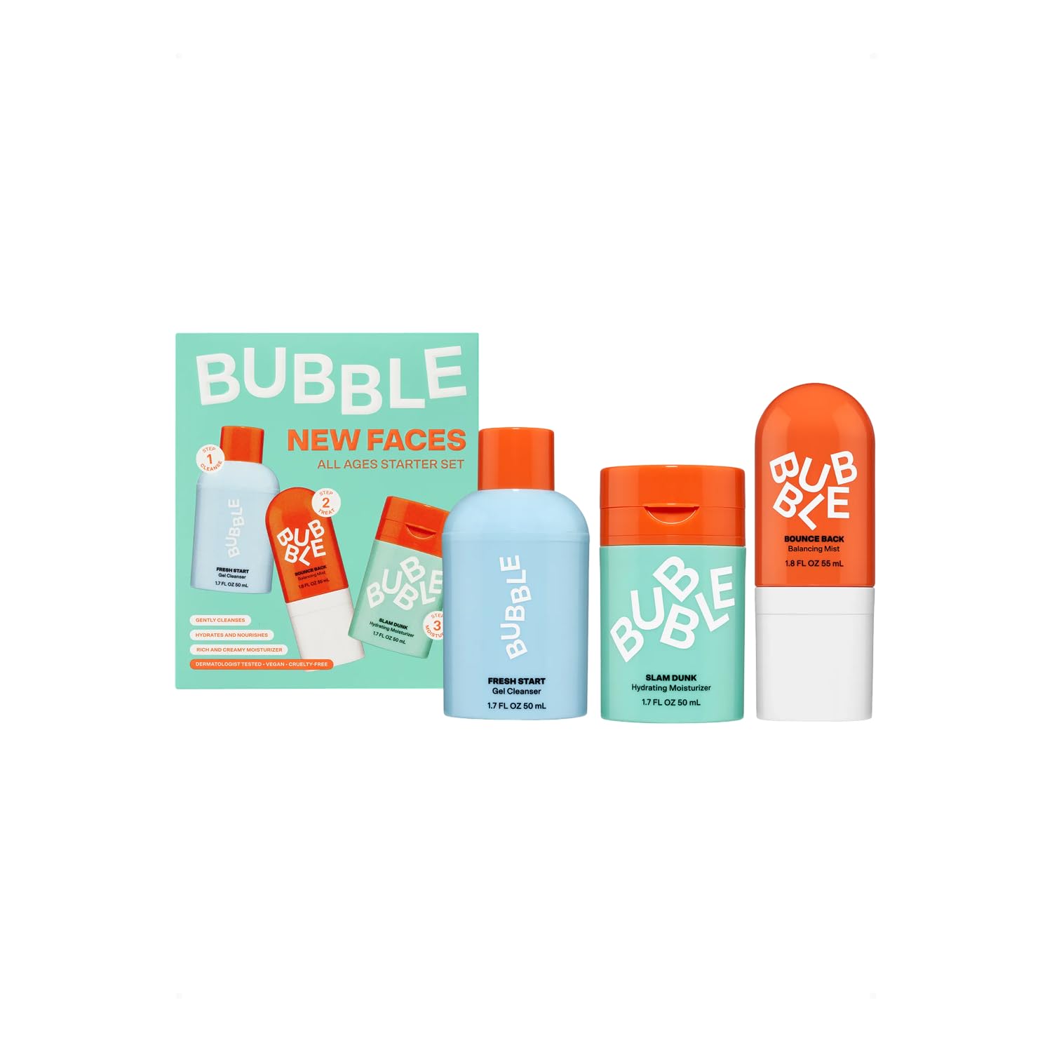 New Faces Gift Set - Skincare Set Includes Exfoliating Gel Cleanser, Balancing Facial Toner Mist + Hydrating Face Cream for Dry Skin - Skincare for Teens + Adults