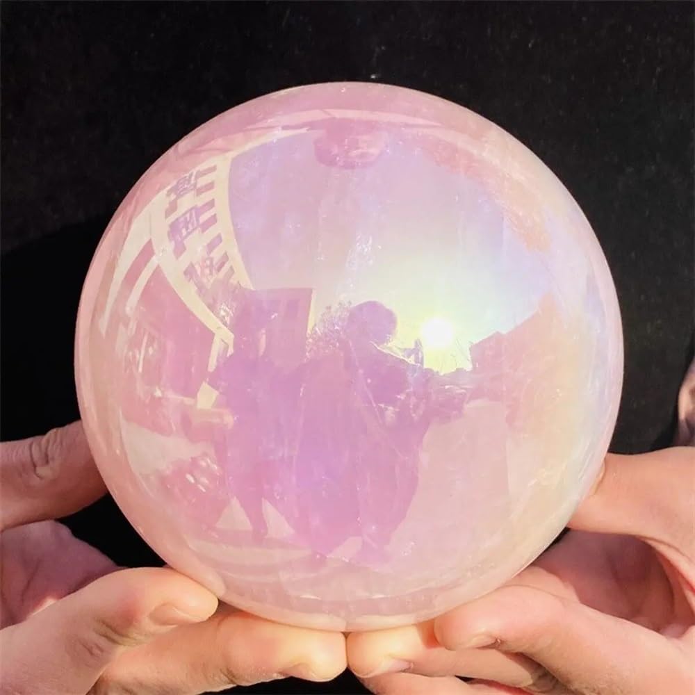 HSMQUBDBX Stone Angel Aura Crystal Sphere Ball Electroplated Rose Quartz Home Decoration(700-800g)