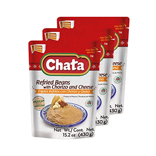 CHATA Refried Beans Chorizo & Cheese, Delicious, Ready-to-Eat, Authentic Mexican Flavor, 15.2 Oz (Pack of 3)