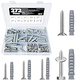272 Pcs Screws and Wall Plugs Set, 134 Pcs Masonry Screws & 134 Pcs Expansion Wall Plugs with 4 Pcs Washers, Self Tapping Screw and Wall Plug Assortment for Brick, Concrete, Plasterboard Fixings