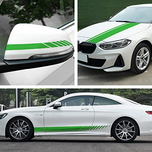 Sunjika Vinyl Car Side Mirror And Hood Decal Racing Stripes Sticker Accessories Set Long Stripe Graphics Body Sports Decals Universal Car Vechine Diy Modify Decoration 5Pcs (Green） #TOP5