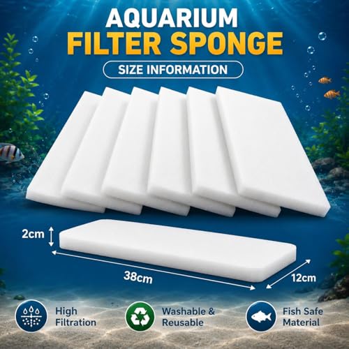 Image of DESPACITO 6pcs Fish Tank Filter Sponge Aquarium Filter Sponge Pad Cotton for Fish Tank Washable & Reusable Biochemical Sponge for Aquarium Filters Media Accessories Filtration Foam 38x12x2cm Thickness