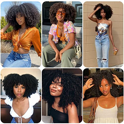 Hanne Fashion Afro Bomb Curly Wigs For Black Women Kinky Curly Wig With Bangs Short Black Curly Synthetic Wigs Fluffy Natural Black Wig For Women #TOP4