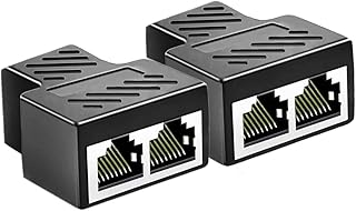 RJ45 Ethernet Splitter Adapter, 2 Pack 1 to 2 Ethernet Splitter 8P8C Socket Extender to Connect to LAN Network Internet Splitter Adapter, for Cat5, 5e, Cat6, Cat7, Black