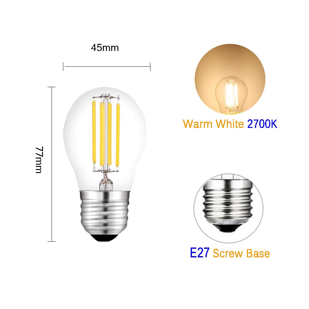 Żarówki ledowe Żarówka LED G45 E27 4W 40W Odpowiednik żarowego odpowiednika Przezroczysta żarówka do piłki golfowej Ciepła biel 2700K 12 szt