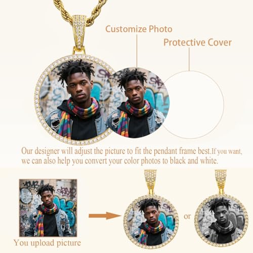 LATEEFAH Custom Large Circle Chain with Photo Memorial Photo Necklace Personalized Picture Necklace Pendant for Men & Women, Mothers Day, Valentines Day, Anniversary, Graduation4