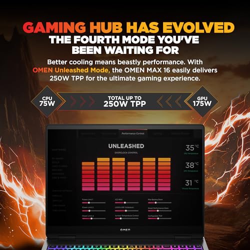 Image of HP Omen 16 Max, Intel Ultra 9 275HX, 12GB NVIDIA RTX 5070 Ti (32GB DDR5,1TB SSD) 240 Hz, 3ms, IPS, WQXGA, 16'' /40.6Cm, Win11, M365* Office24, Black, 2.75Kg, ah0190TX, RGB Backlit, AI Gaming Laptop