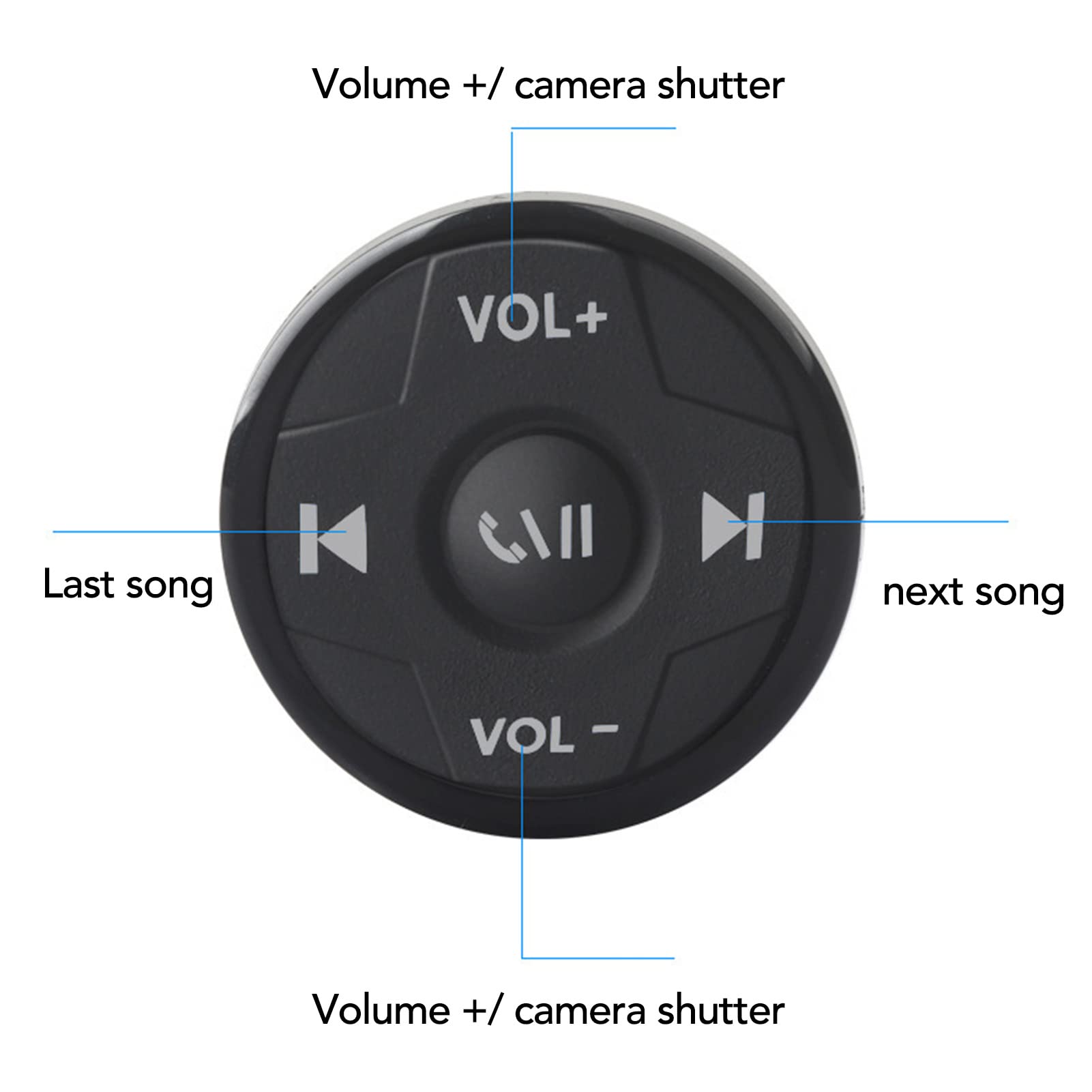 Kit de Télécommande, Bouton Bluetooth étanche Appariement Facile pour IOS pour Android Bouton Multimédia Télécommande pour Vélo Moto Volant