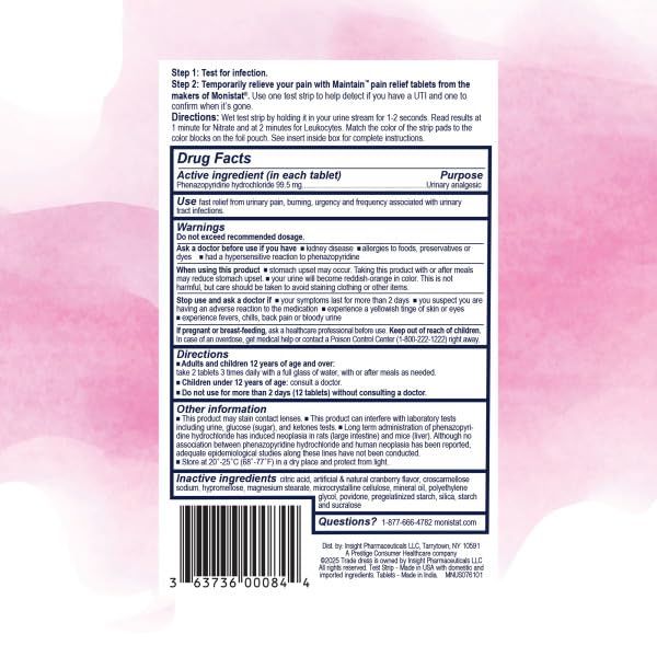 Image of Monistat, Maintain Kit, 2-in-1 2 Test Strips and 12 Pain Relief Tablets (2pack)