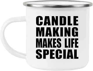 Gifts, Candle Making Makes Life Special, 12oz Camping Mug Stainless Steel Enamel Tea-Cup with Handle - for Birthday Anniversary Christmas Mothers Day Fathers Day Party, to Men Women Him
