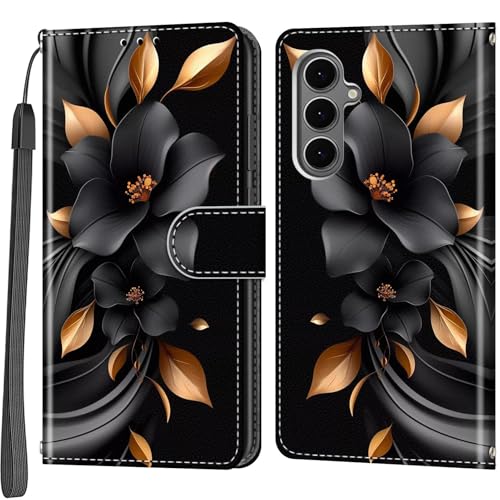 Haninsuze Case Wallet for Samsung Galaxy S25 FE 5G Black Flower